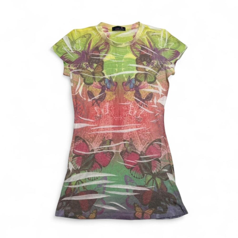 Love Culture Y2K Early 2000s colorful full length fitted short sleeve top size M
